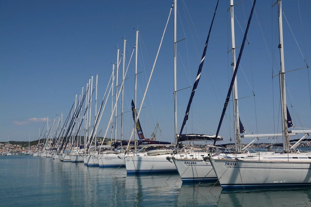 Boats moored at the harbour
